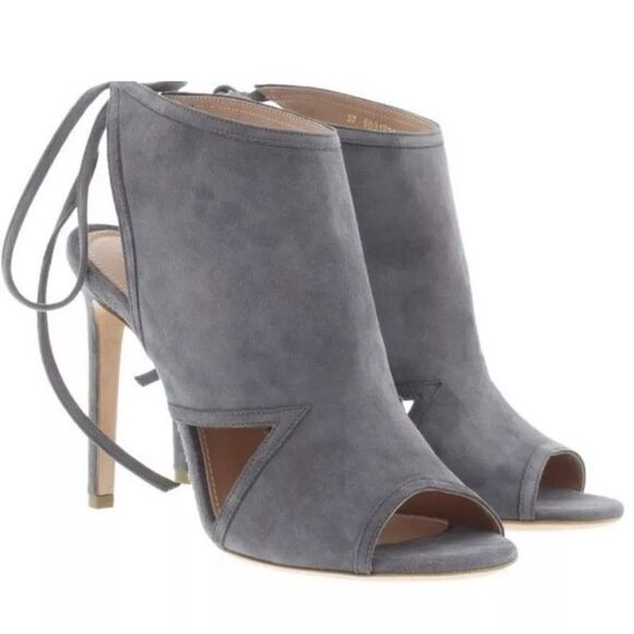 HUGO BOSS Grey Suede Lace Up High Stilettos "Lady Sandal" Size 39 - Picture 1 of 9